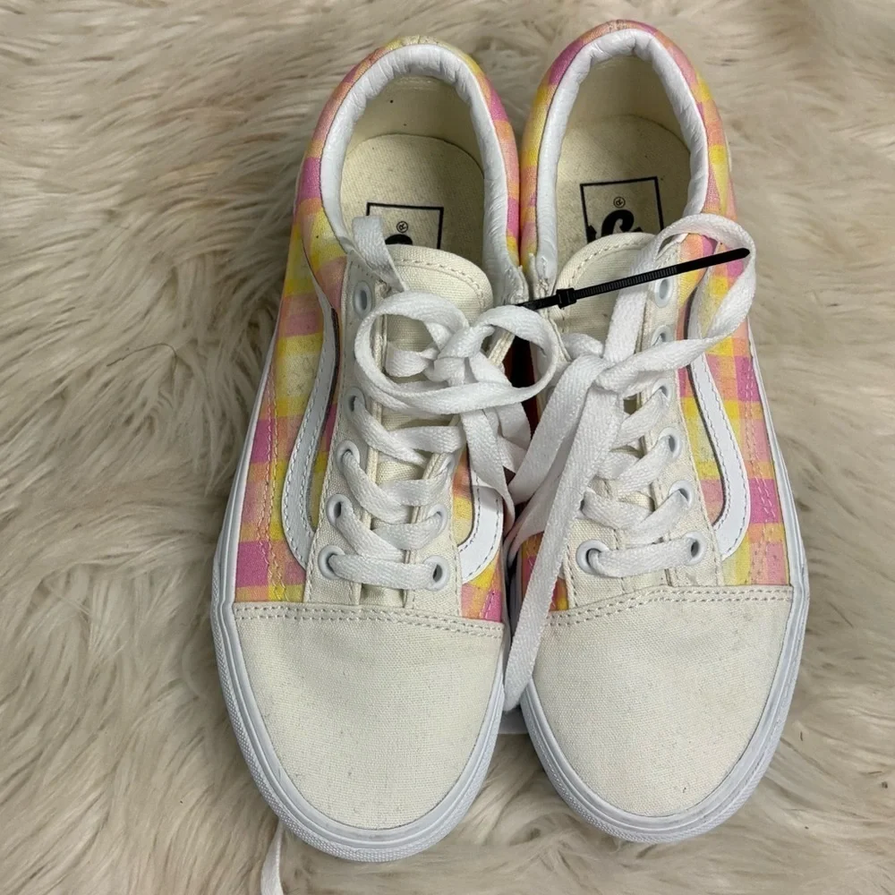New Vans Women's OLD SKOOL STACKFORM PASTEL PICNIC PINK PLAID SNEAKERS 5 or 3.5